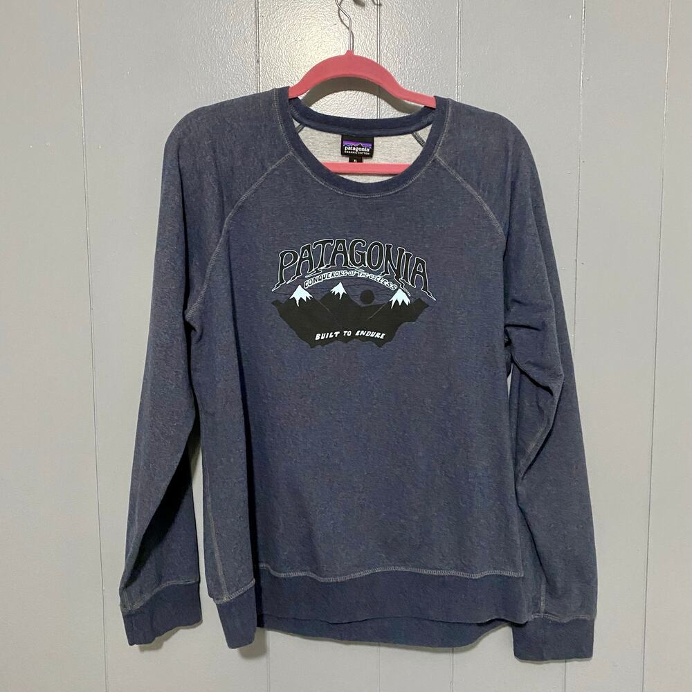 Patagonia Women's Navy Hazy Peaks Graphic Organic Cotton Crewneck Sweatshirt XL